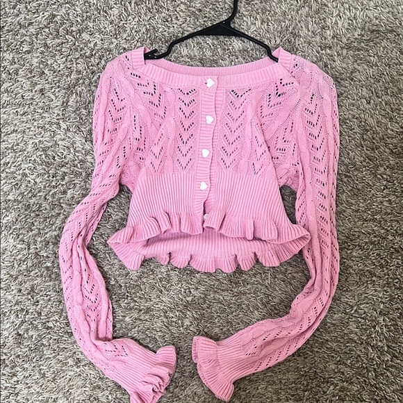 Pink Knit Cropped Cardigan - Picture 1 of 2